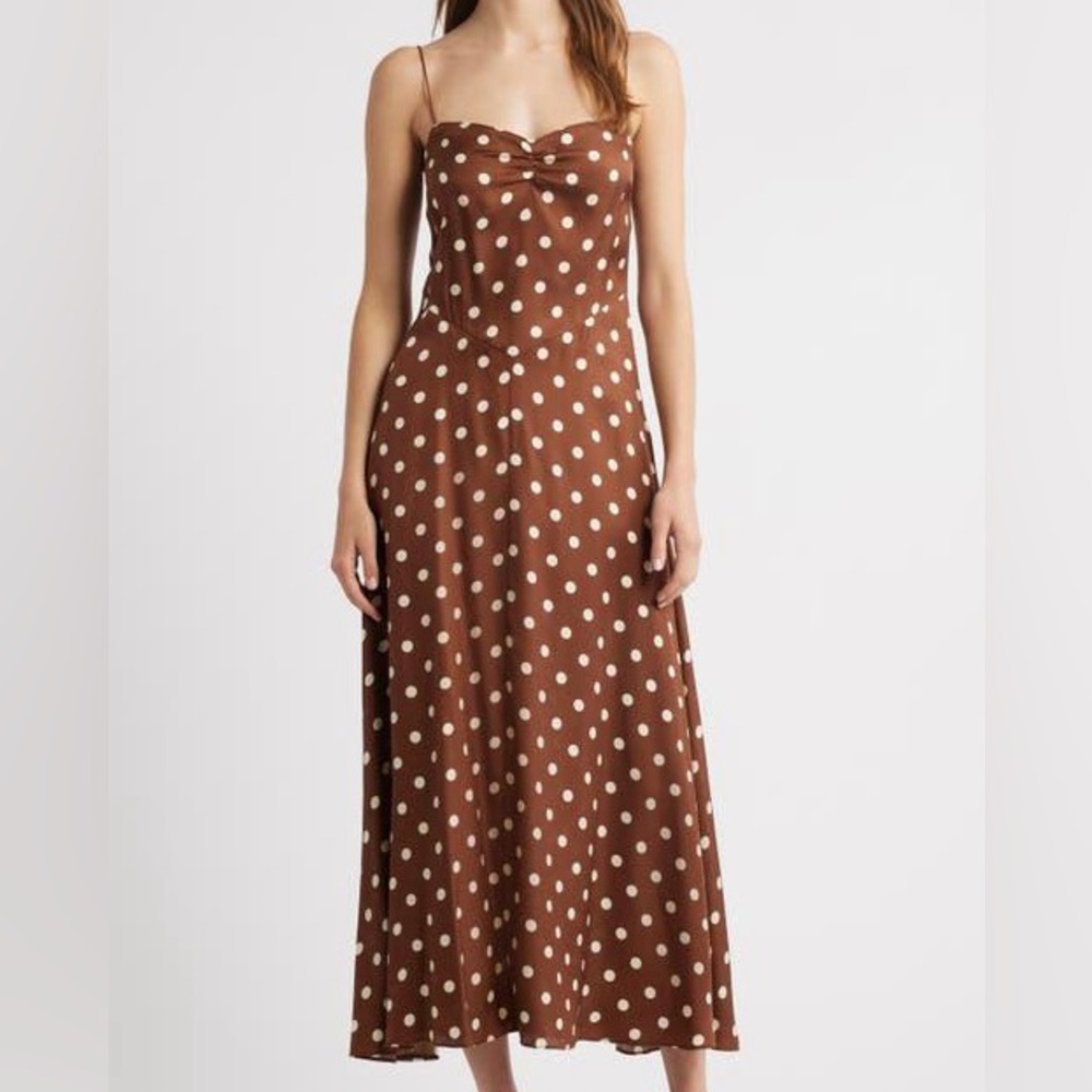 Doen Lorraine Brown Polka Dot Maxi Dress